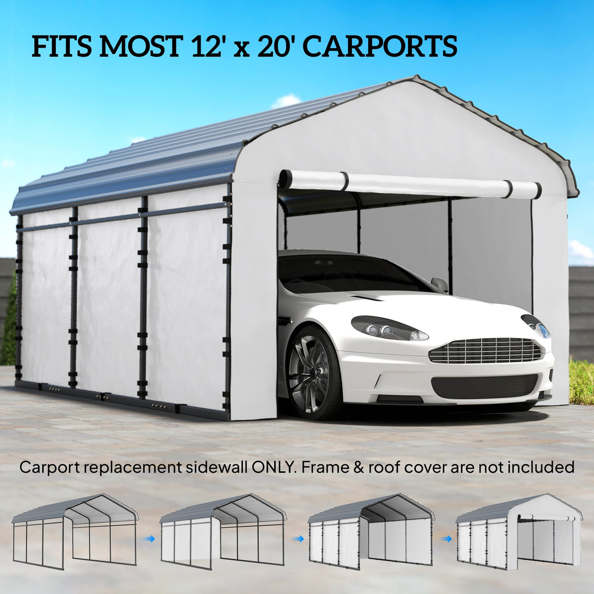 Carport Sidewall Panels Set of 4 for 12' x 20' Carports, White — product view 6