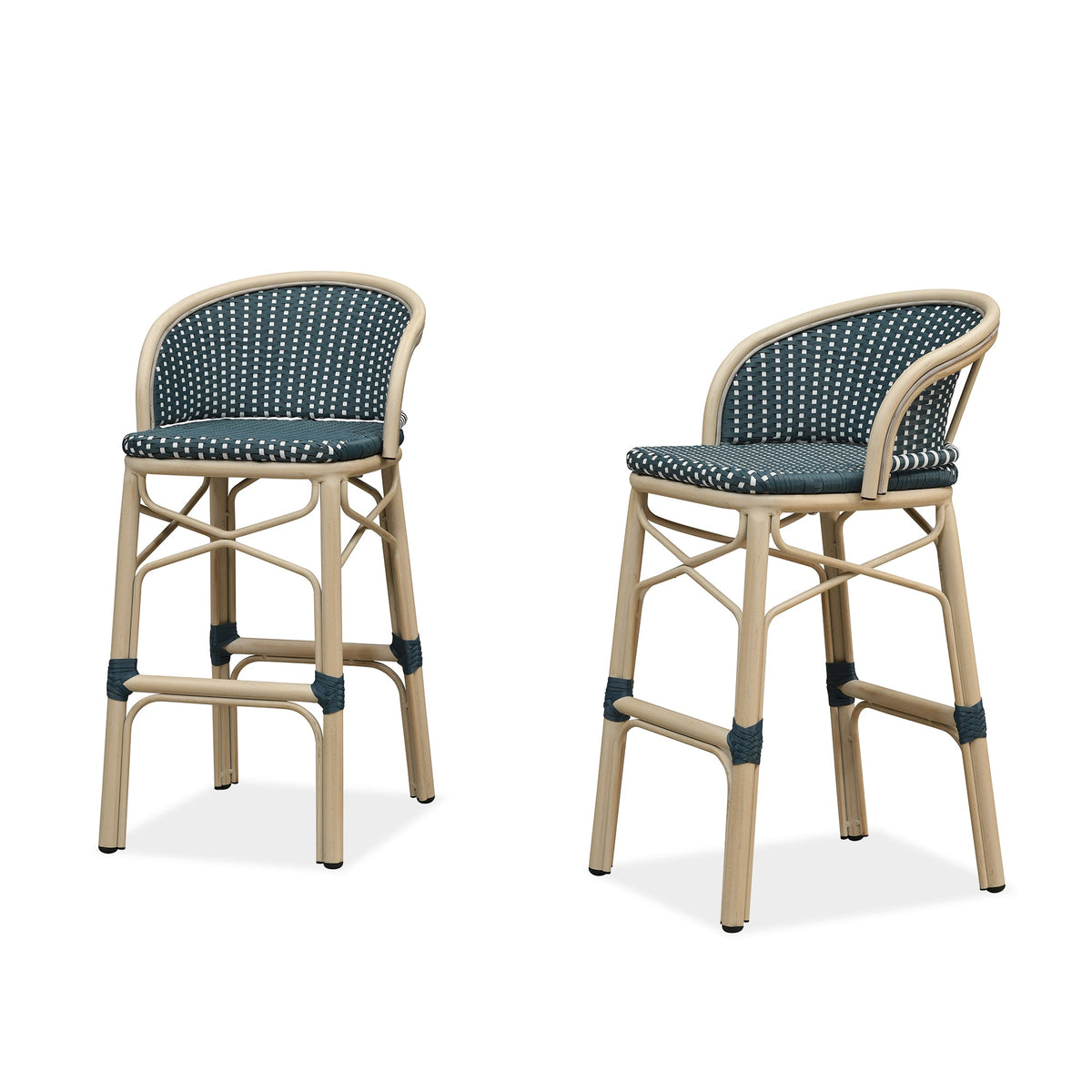 PURPLE LEAF Outdoor Bar Stools Set of 2 Rattan Patio Tall Bar Chairs Aluminum Frame with Back Barstools for Kitchen Garden Backyard Bistros Restaurant — product view 2