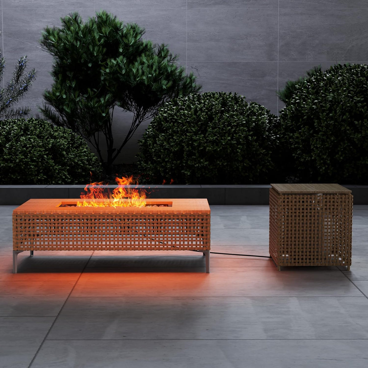 LOUNGE YARD 47inch Outdoor Wicker Propane Fire Pit Table with Propane Tank Storage Box, CSA Certification — product view 1