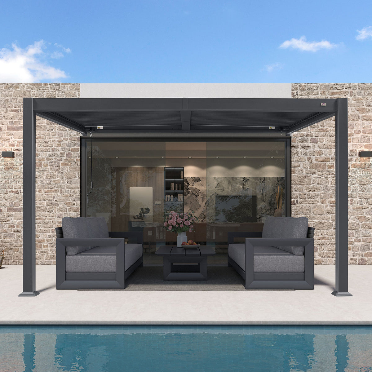 PURPLE LEAF Caesar Wall Mounted Louvered Pergola, All-Aluminum Patio Cover with Adjustable Roof, Hidden Gutter Drainage, Lean-to Pergola for Deck, Backyard, Porch, Dark Gray — product view 7