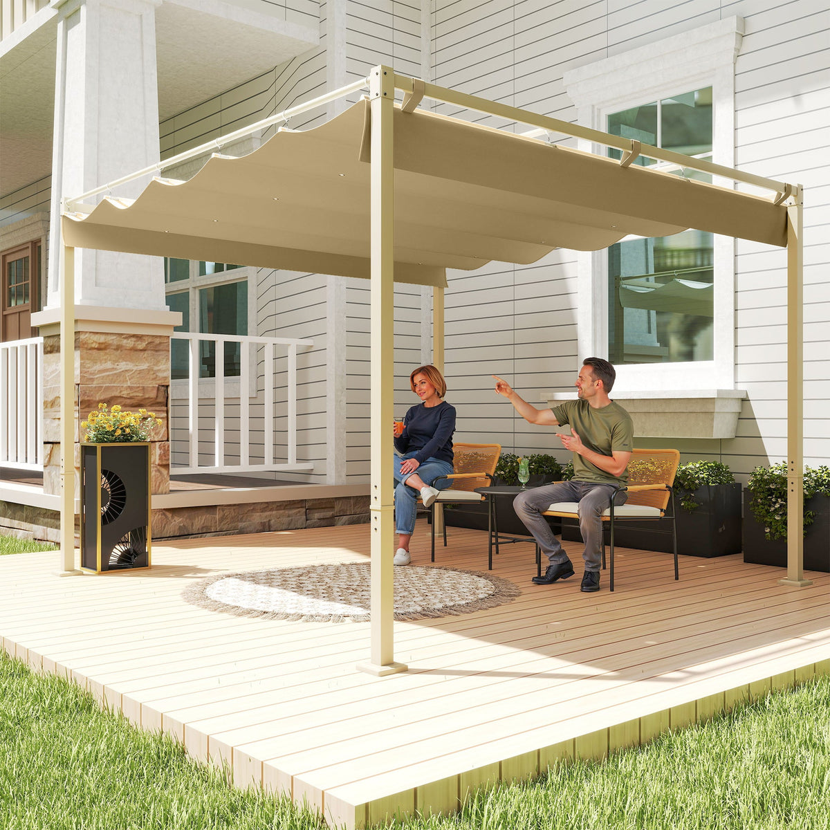 3 x 3m Garden Pergola with Retractable Roof & Magnetic Fixing, Khaki — product view 3