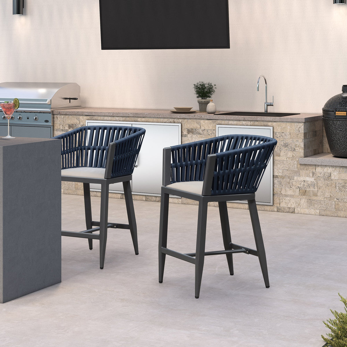 PURPLE LEAF Outdoor Bar Stools Set of 2 for Overweight Wicker Rattan Patio Barstools Woven Modern Bar Chairs with Backrest and Cushions for Garden Outside — product view 2