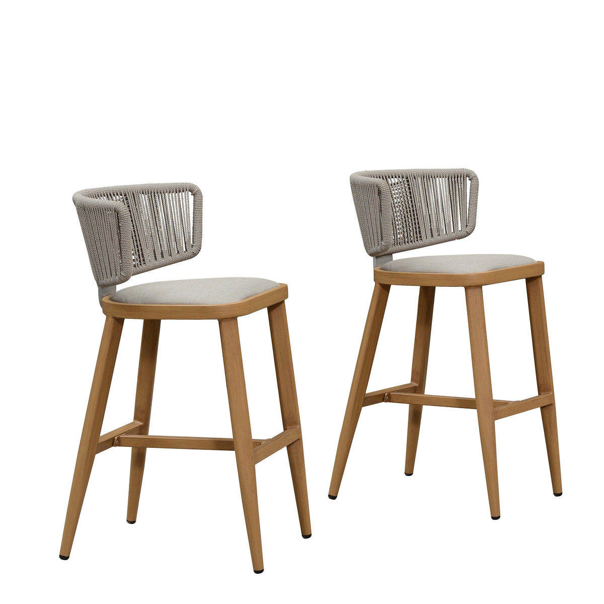 Clearance - PURPLE LEAF Outdoor Bar Stool Set of 2 Modern Rattan Bar Chairs with Woven Rope Back Wicker Patio Barstools for Indoor Kitchen Garden — product view 3
