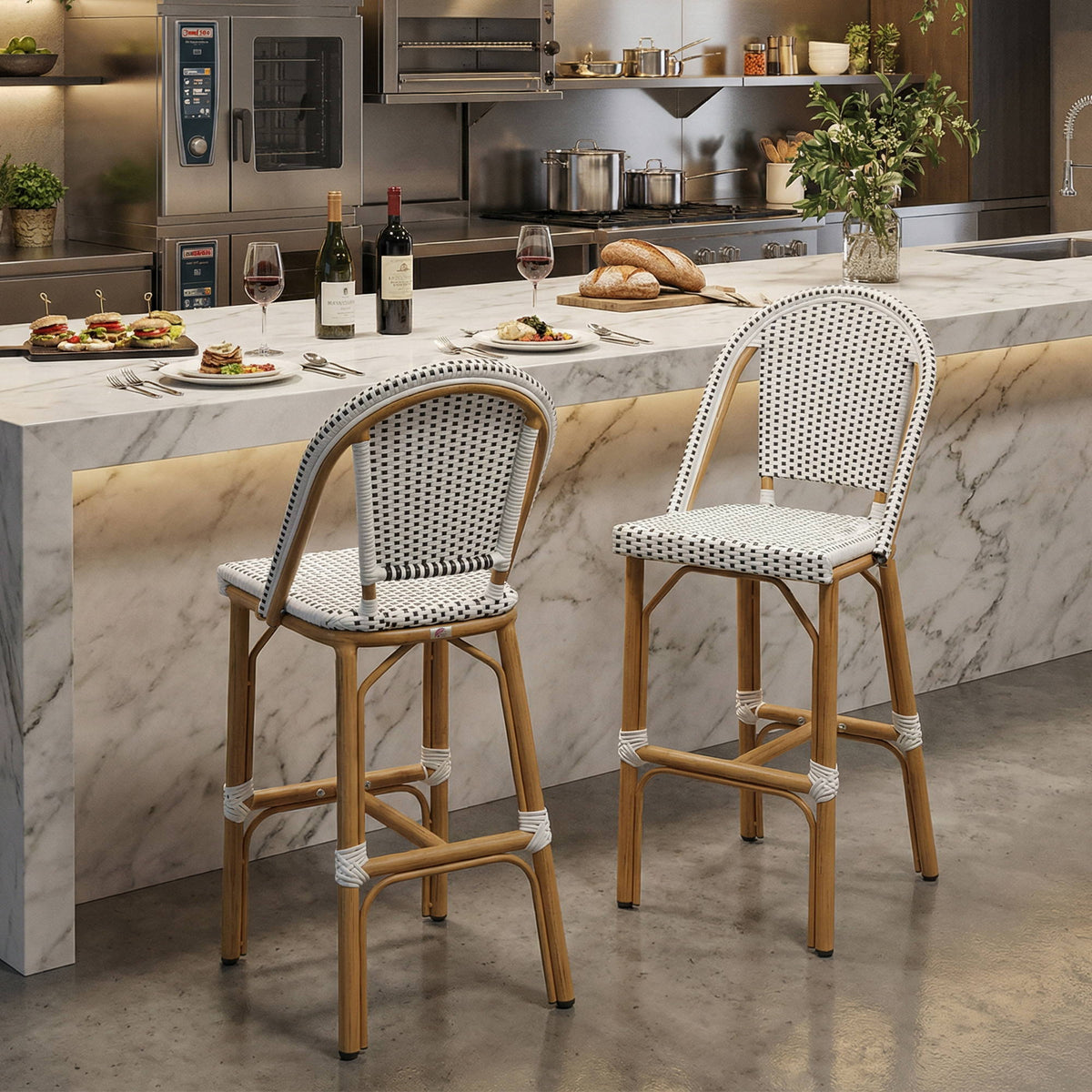 PURPLE LEAF Patio French Counter Stool Set of 2 Outdoor Backrest Barstools Aluminum Frame Woven Rattan for Indoor Kitchen Garden Balcony Restaurant — product view 1