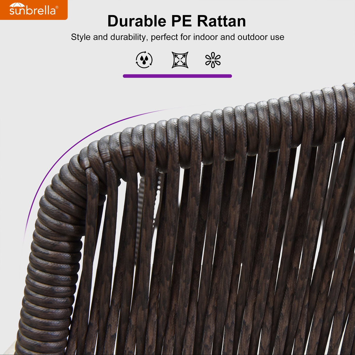 PURPLE LEAF Sunbrella Counter Height Outdoor Bar Stool , Teak — product view 6