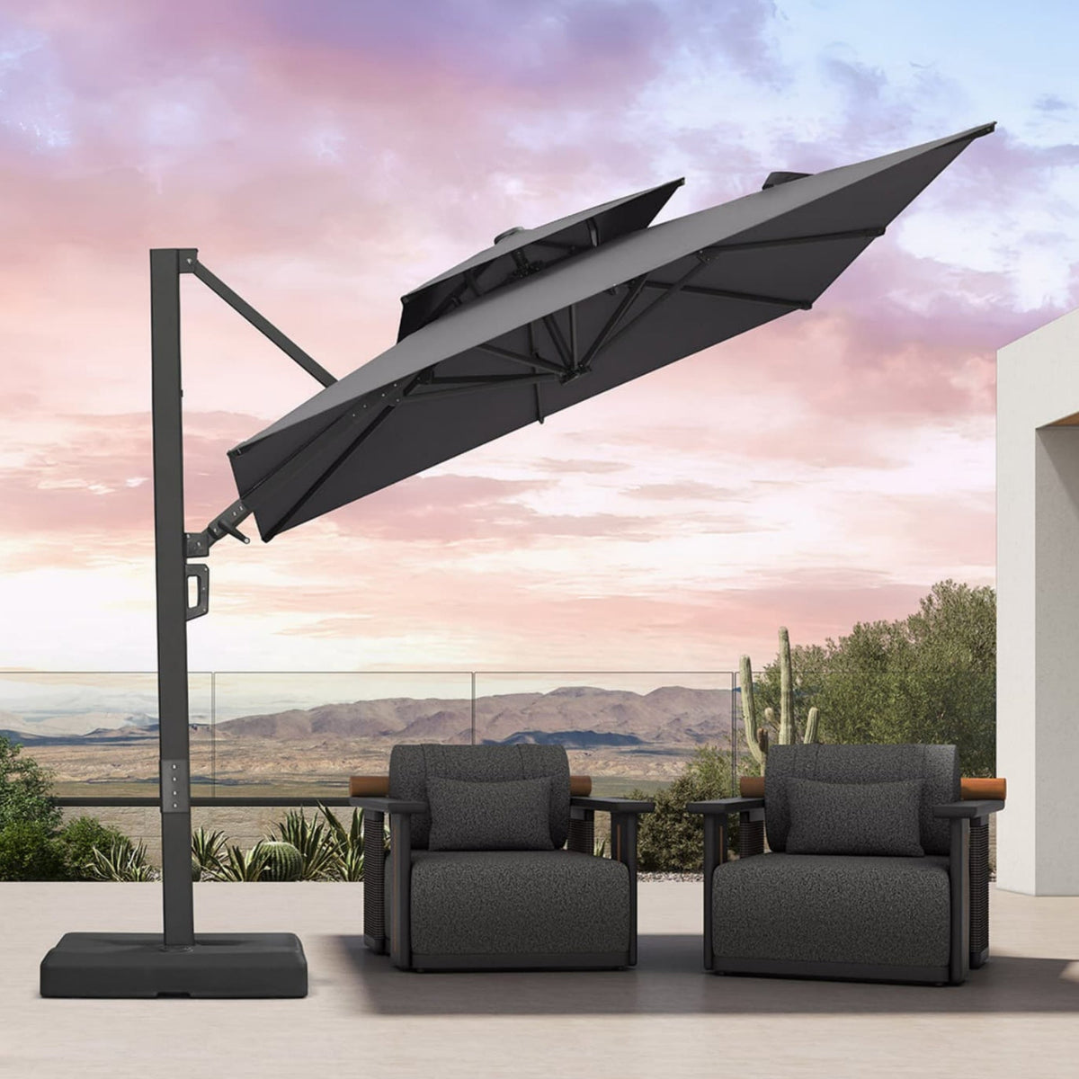 PURPLE LEAF Offset Cantilever Patio Umbrella with Charcoal Metal Frame, Vented Canopy for Yard Garden — product view 7