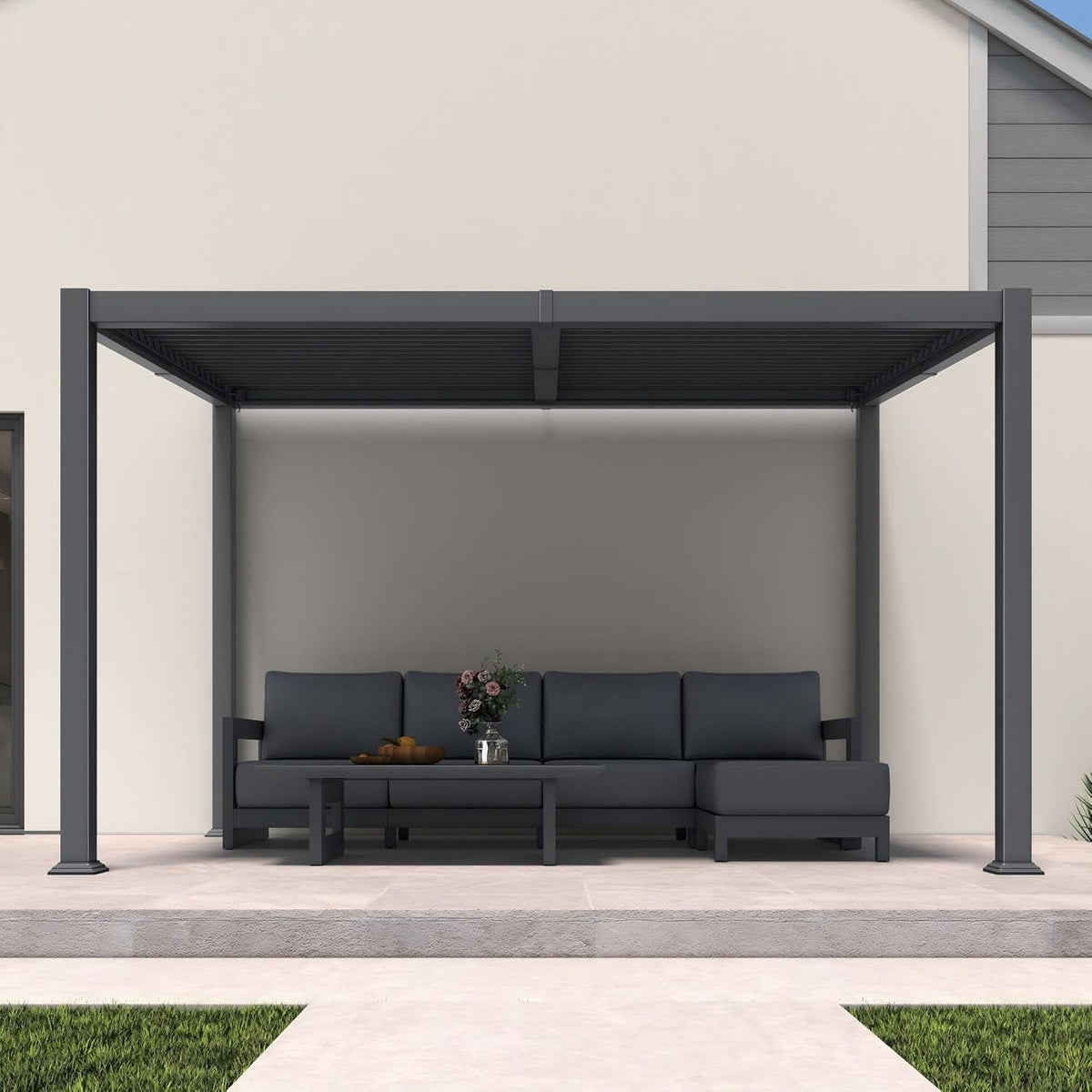 PURPLE LEAF Caesar Hardtop Louvered Pergola, Slanted Roof Outdoor Aluminum Patio Pergola with Adjustable Rainproof Roof, Heavy-Duty Lean to Gazebo for Patios Backyard Deck, Gray — product view 5