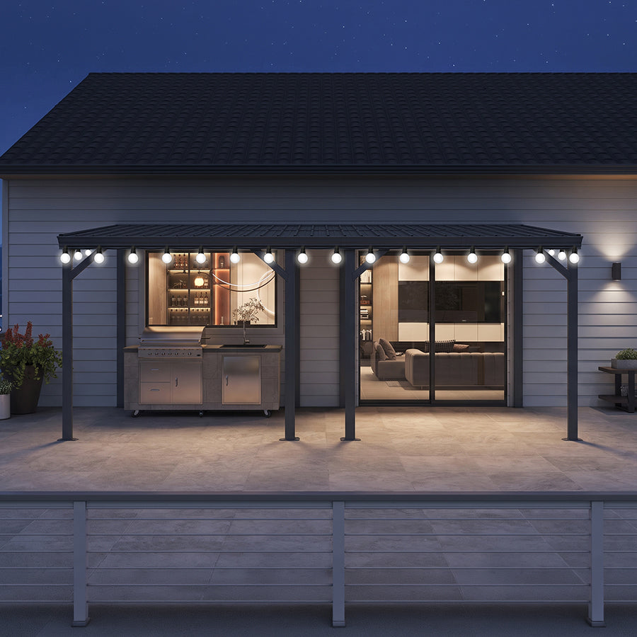 PURPLE LEAF Lean to Gazebo Metal Roof Patio Cover Built-in Drain Slots Wall Mounted Gazebo with Lights-milky for Outdoor Extension — product view 2
