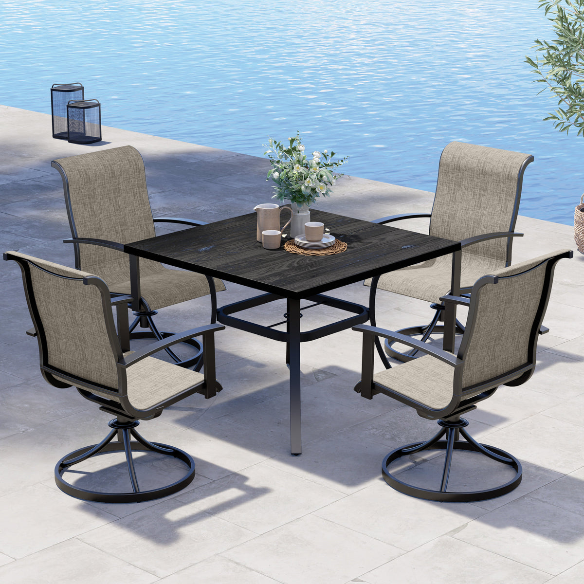 LOUNGE YARD Outdoor Dining Set - Black & Grey Plaid — product view 2