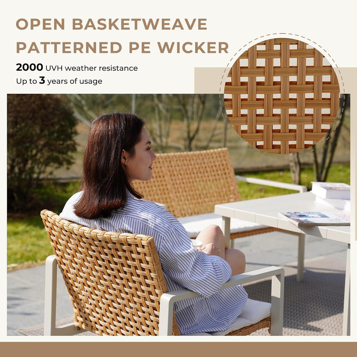 LOUNGE YARD 4-Seat Conversation Sofa Set, Spring Wicker Outdoor Patio Furniture with Coffee Table — product view 4
