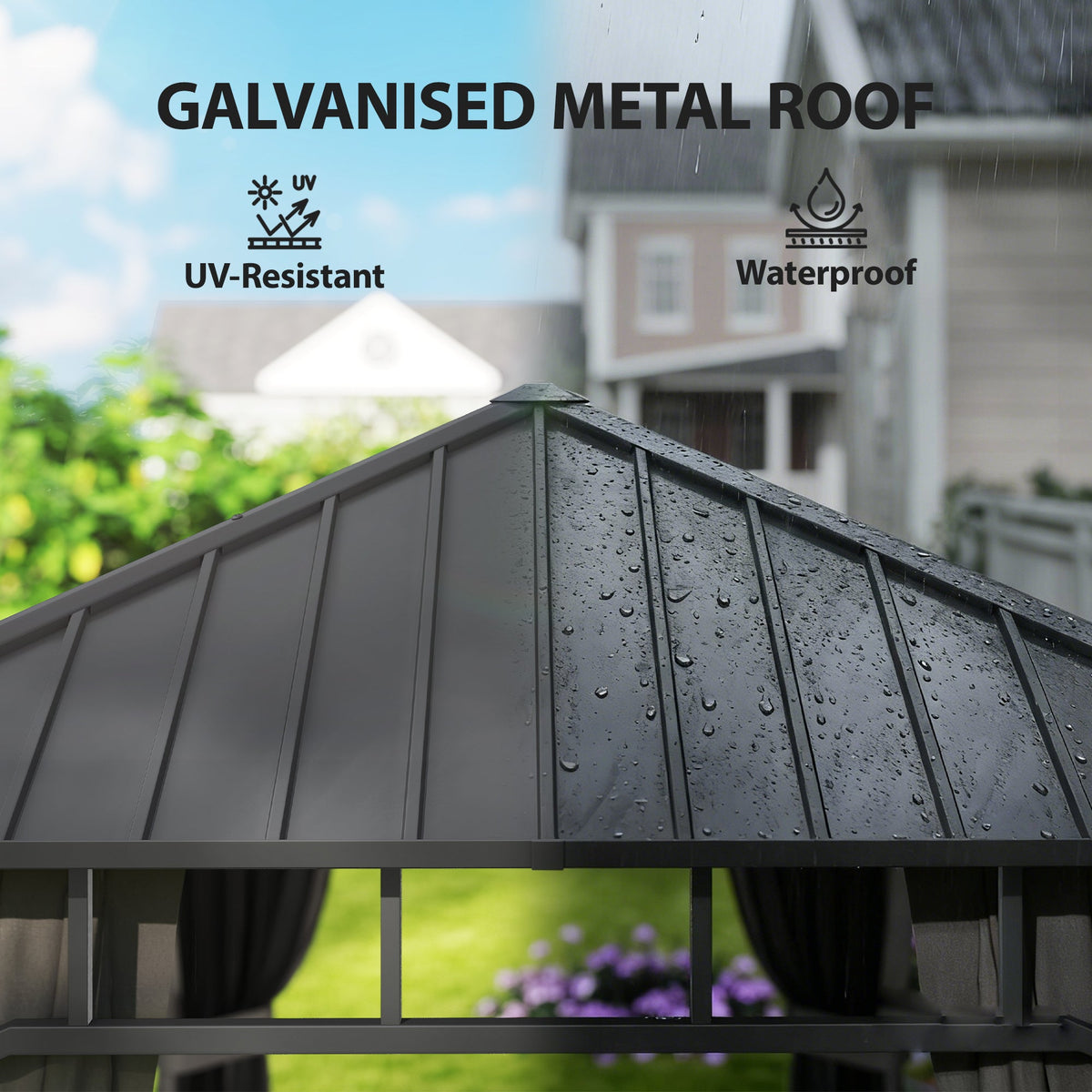 2 x 3.5 m Hardtop Gazebo with Galvanised Roof, Netting & Curtains, Dark Grey — product view 6