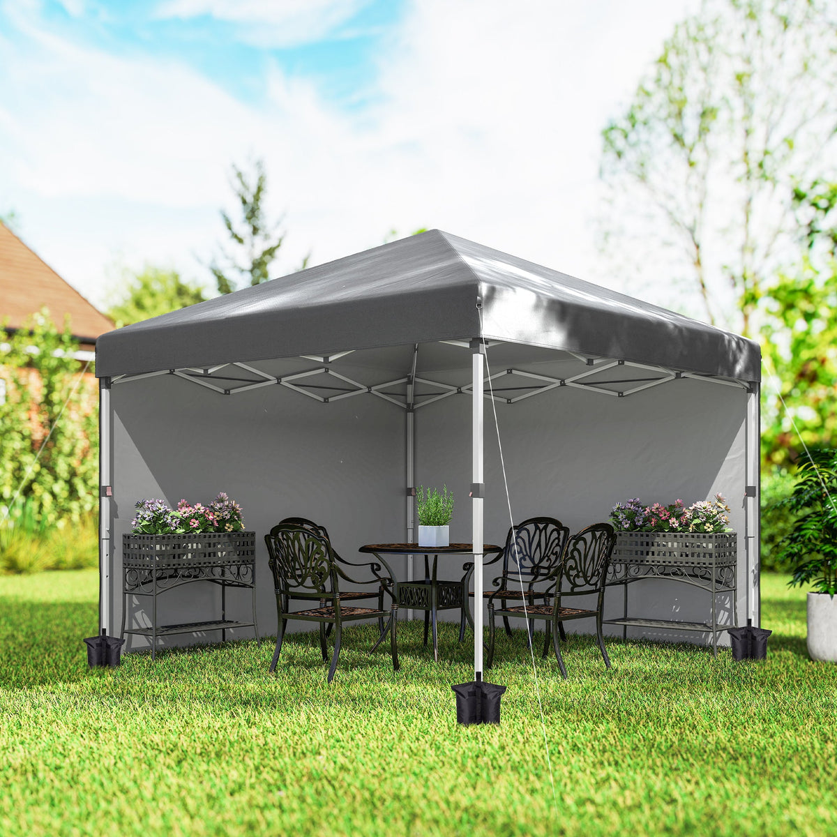 10' x 10' Pop Up Canopy Tent with Sidewalls and Roller Bag, Dark Grey — product view 4