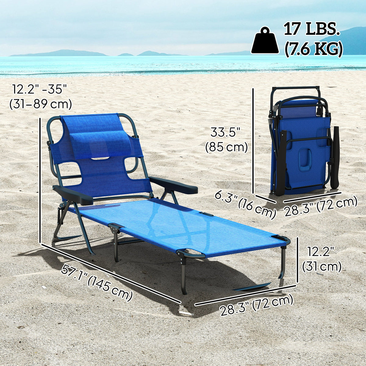 Folding Lounge Chair with Reading Hole and Headrest, Dark Blue — product view 5