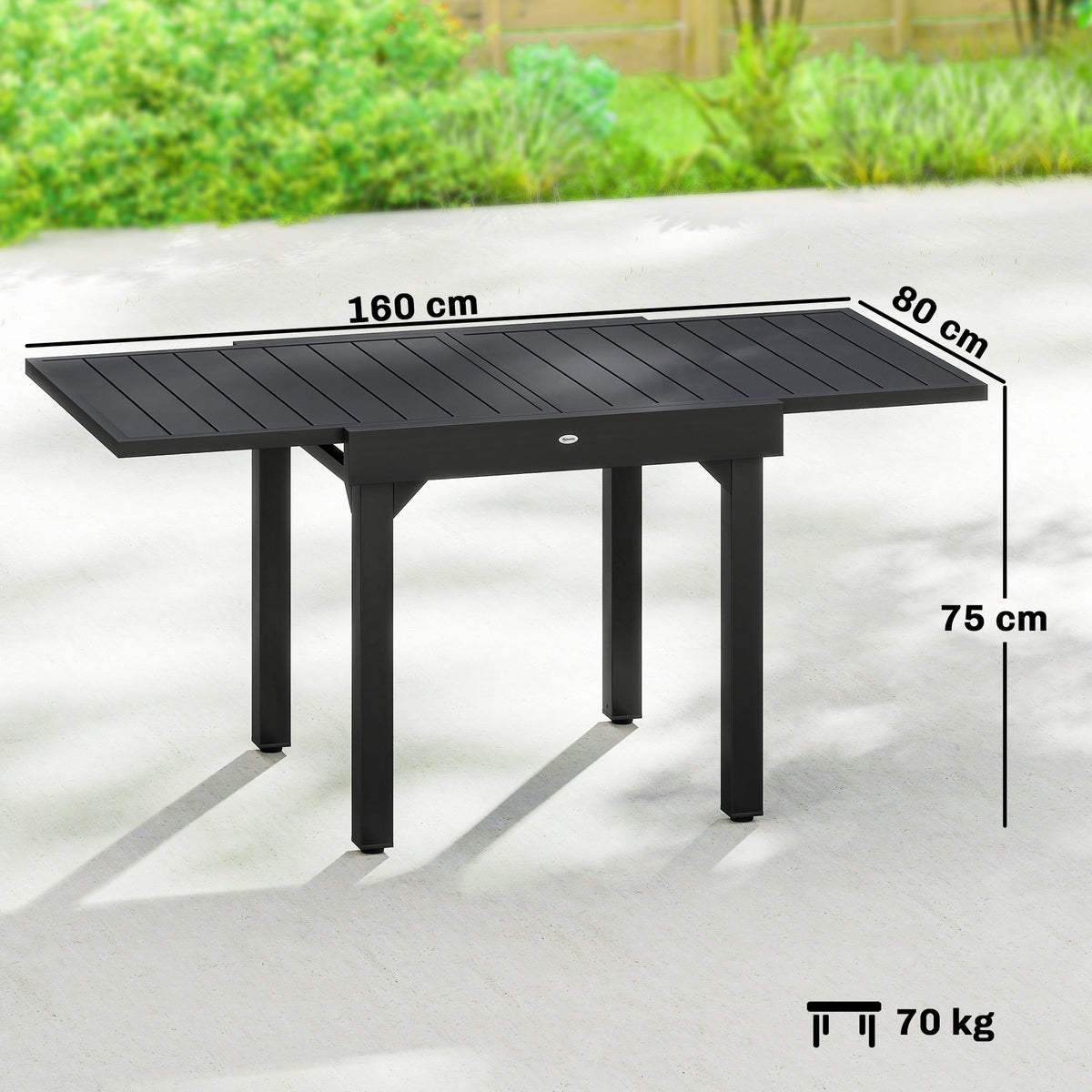 80-160 cm Extendable Aluminium Garden Table for 4-6 People, Black — product view 5