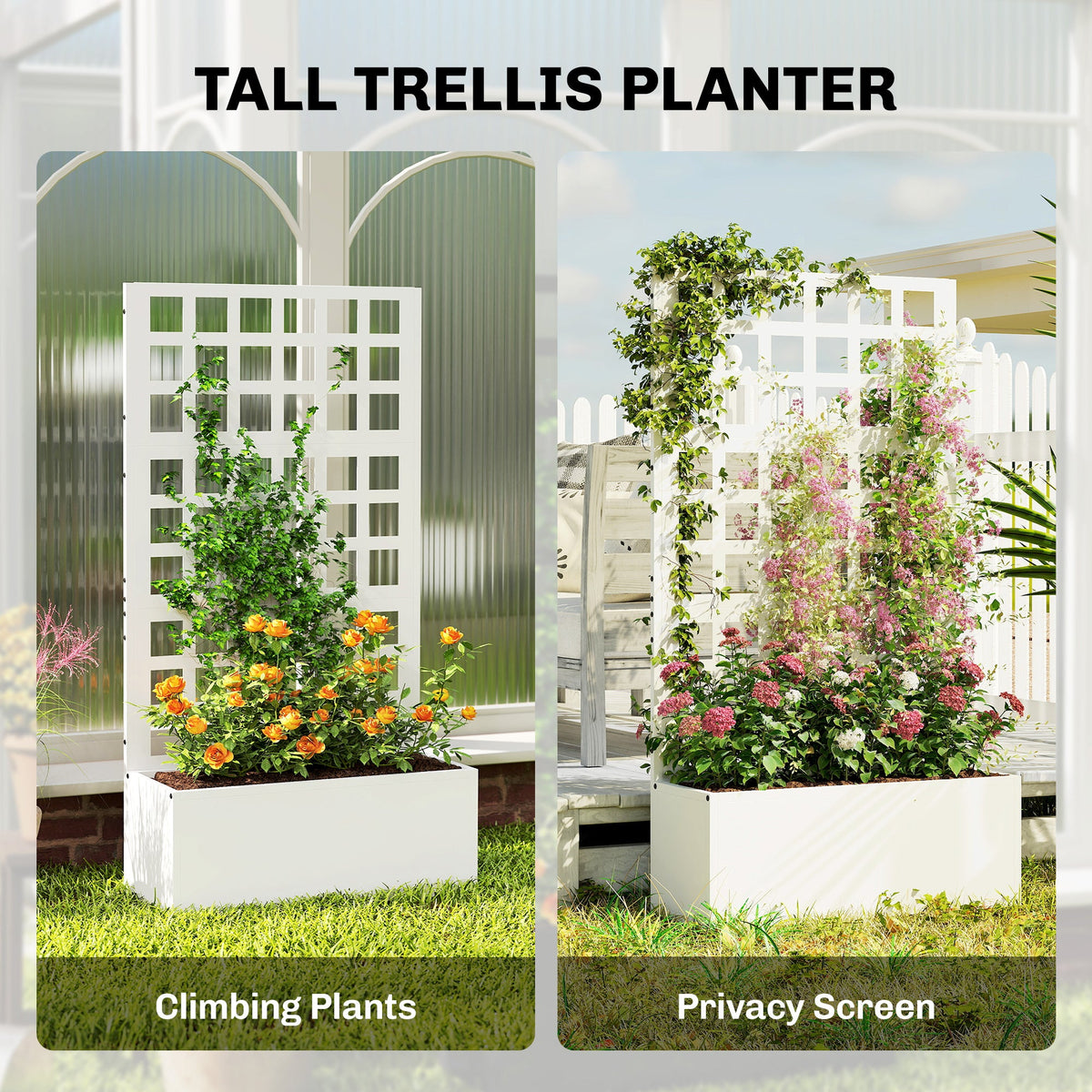 24" x 9" x 44.5" Raised Garden Bed with Trellis and Drainage, White — product view 7