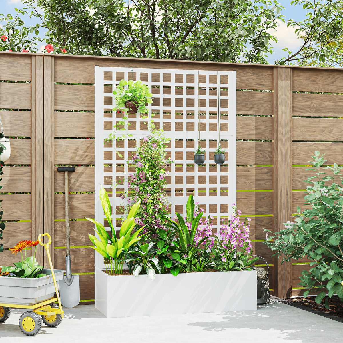 Galvanized Raised Garden Bed with Trellis, 43" x 16" x 70", White — product view 3