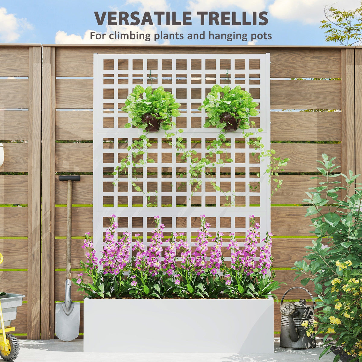 Galvanized Raised Garden Bed with Trellis, 43" x 16" x 70", White — product view 7