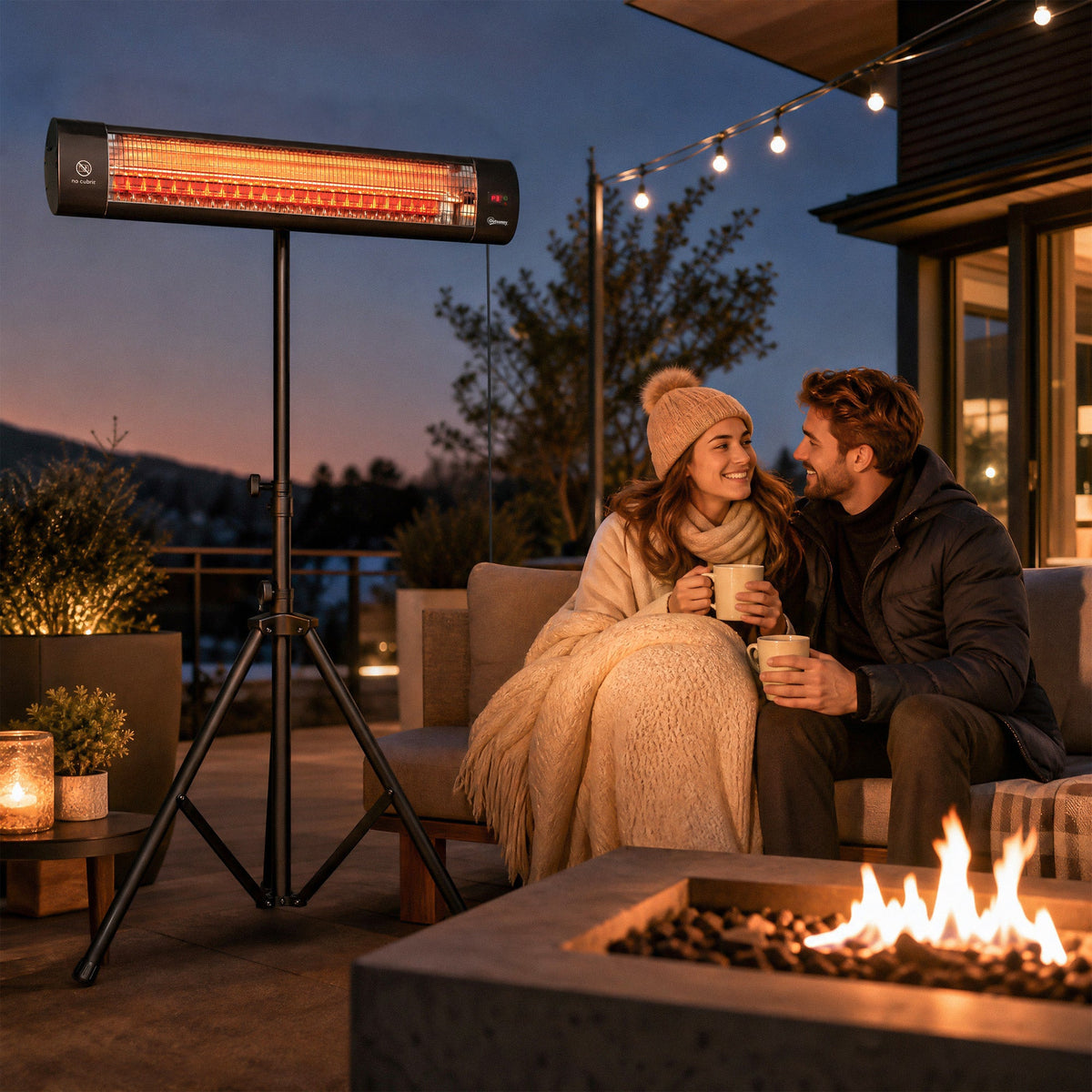2500 W Infrared Patio Heater with Adjustable Tripod, IP65, 3 Heat Levels, Black — product view 4