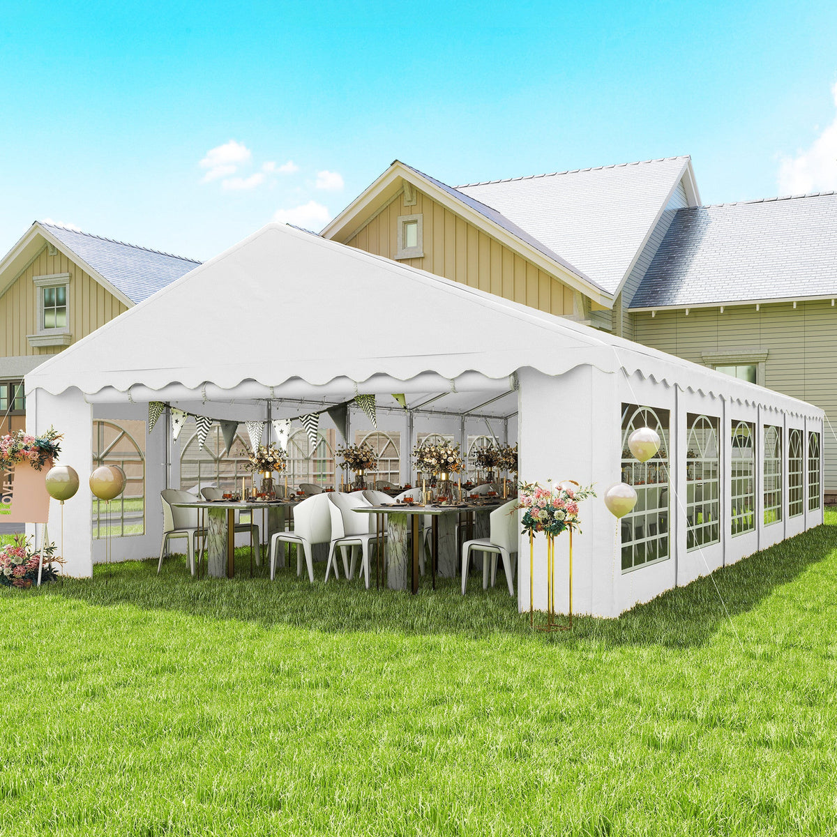 20' x 40' Heavy Duty Party Tent and Carport with Sidewalls, White — product view 3