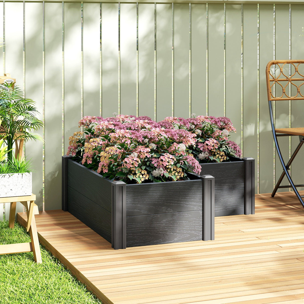 3 x 3 x 1ft Vinyl Raised Garden Bed with Open Bottom, Grey Wood Effect — product view 3
