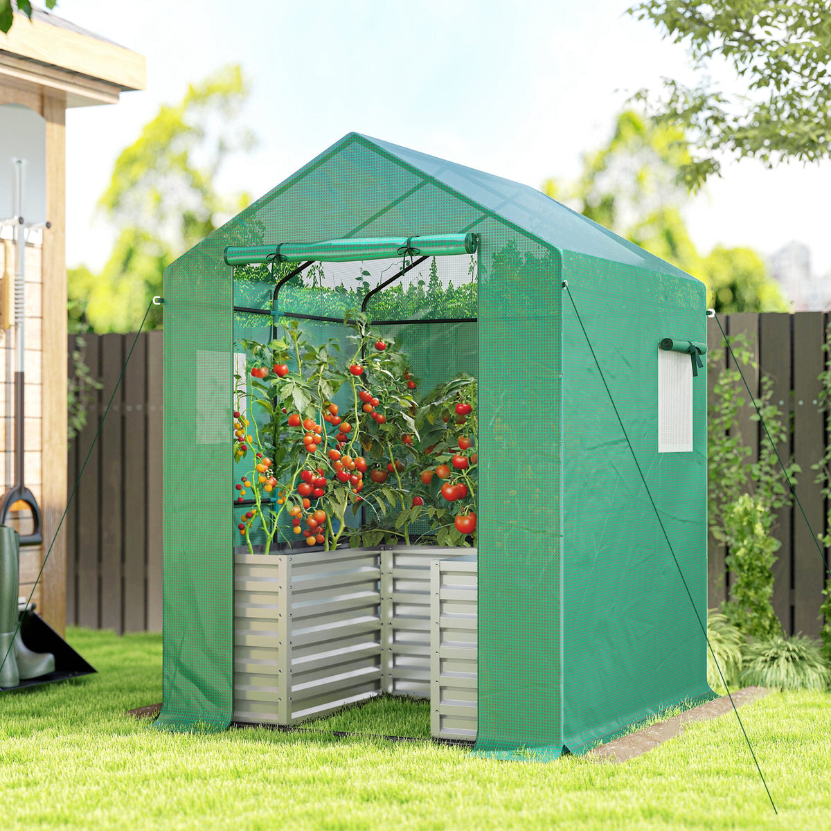 56" x 56" x 75" Raised Garden Bed Greenhouse with PE Cover, Green — product view 3