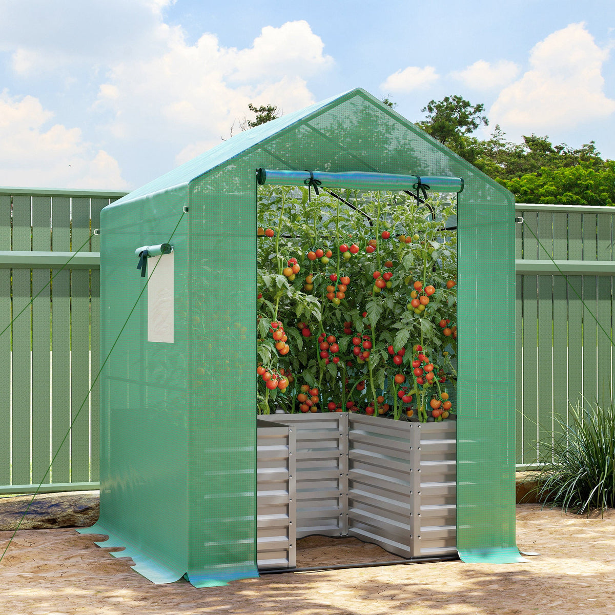 56" x 56" x 75" Raised Garden Bed Greenhouse with PE Cover, Green — product view 4