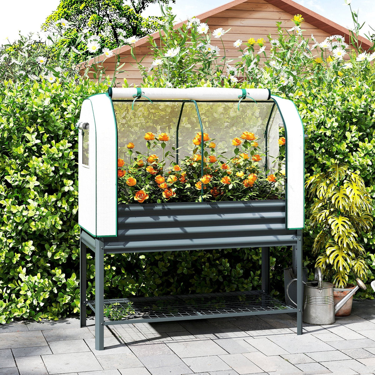 Galvanized Raised Garden Bed with Greenhouse Cover, Dark Gray — product view 3