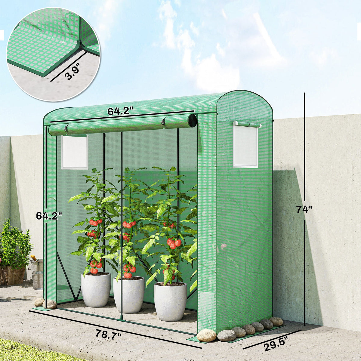 78.7" x 29.5" x 74" Mini Greenhouse, Green — product view 5