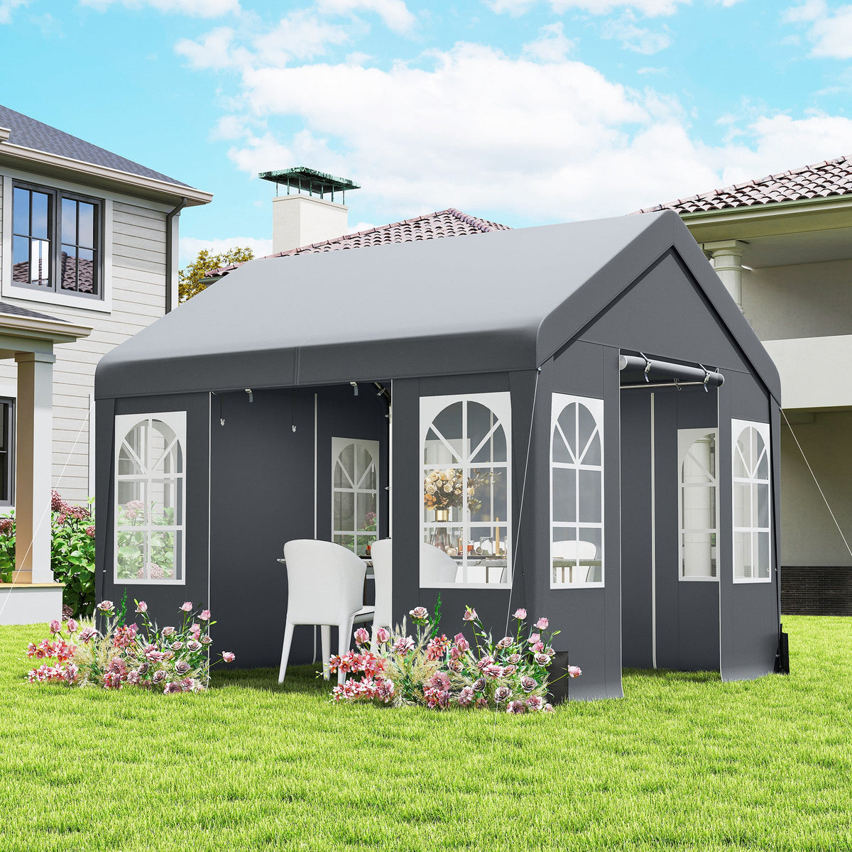 3 x 3 m Heavy Duty Garden Gazebo with Sides, Windows & 4 Weight Bags, Grey — product view 3