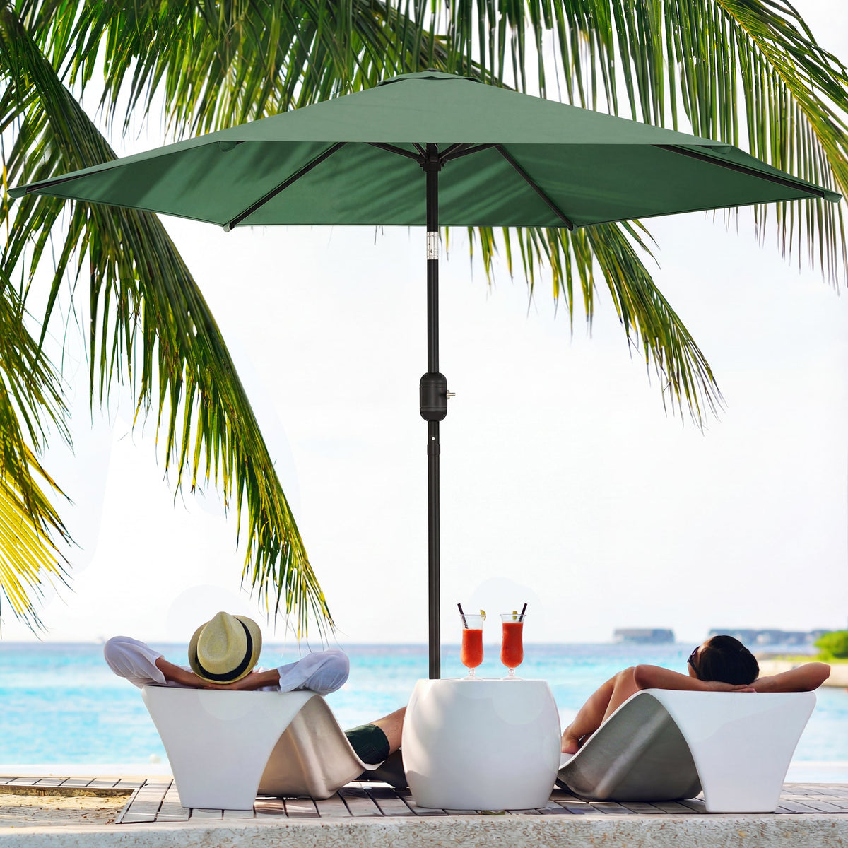 2.6 m Garden Parasol with Tilt, Crank, Vent & Aluminium Pole, Dark Green — product view 4