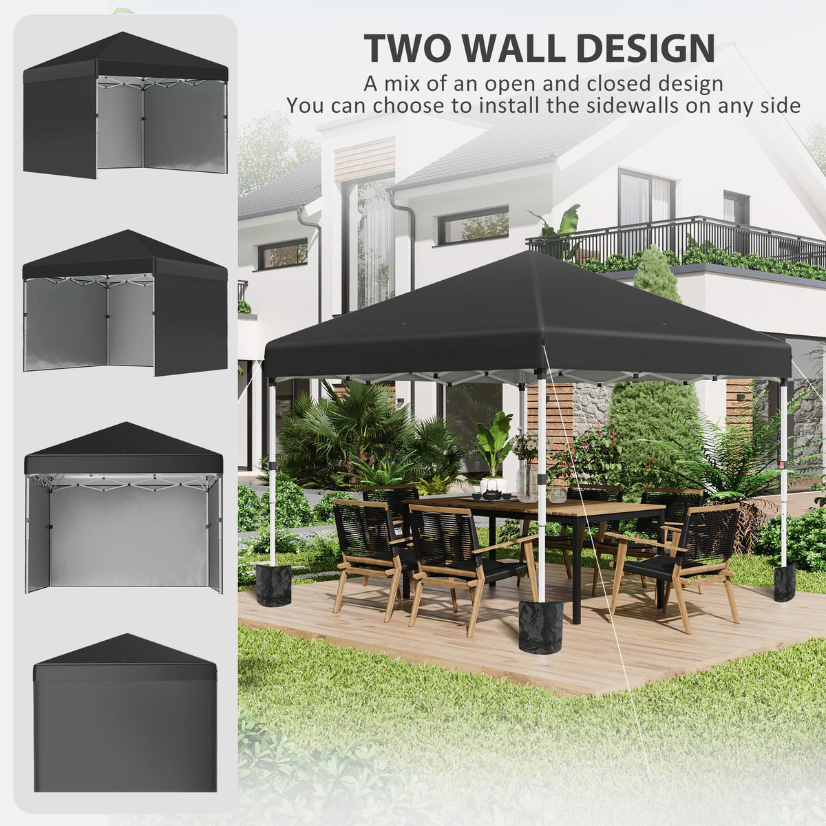 3 x 3m Pop Up Gazebo with 3 Sidewalls, Weight Bags & Wheeled Bag, Black — product view 6