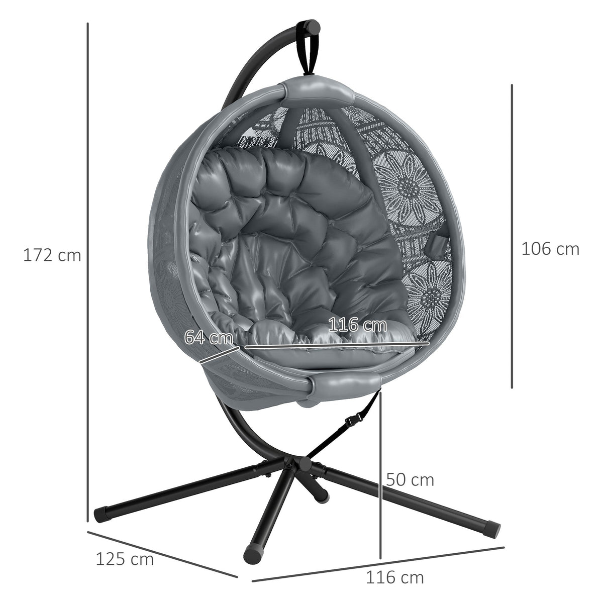 Outdoor Hanging Chair with Metal Stand, Foldable Basket & Side Pocket, Charcoal Grey — product view 5