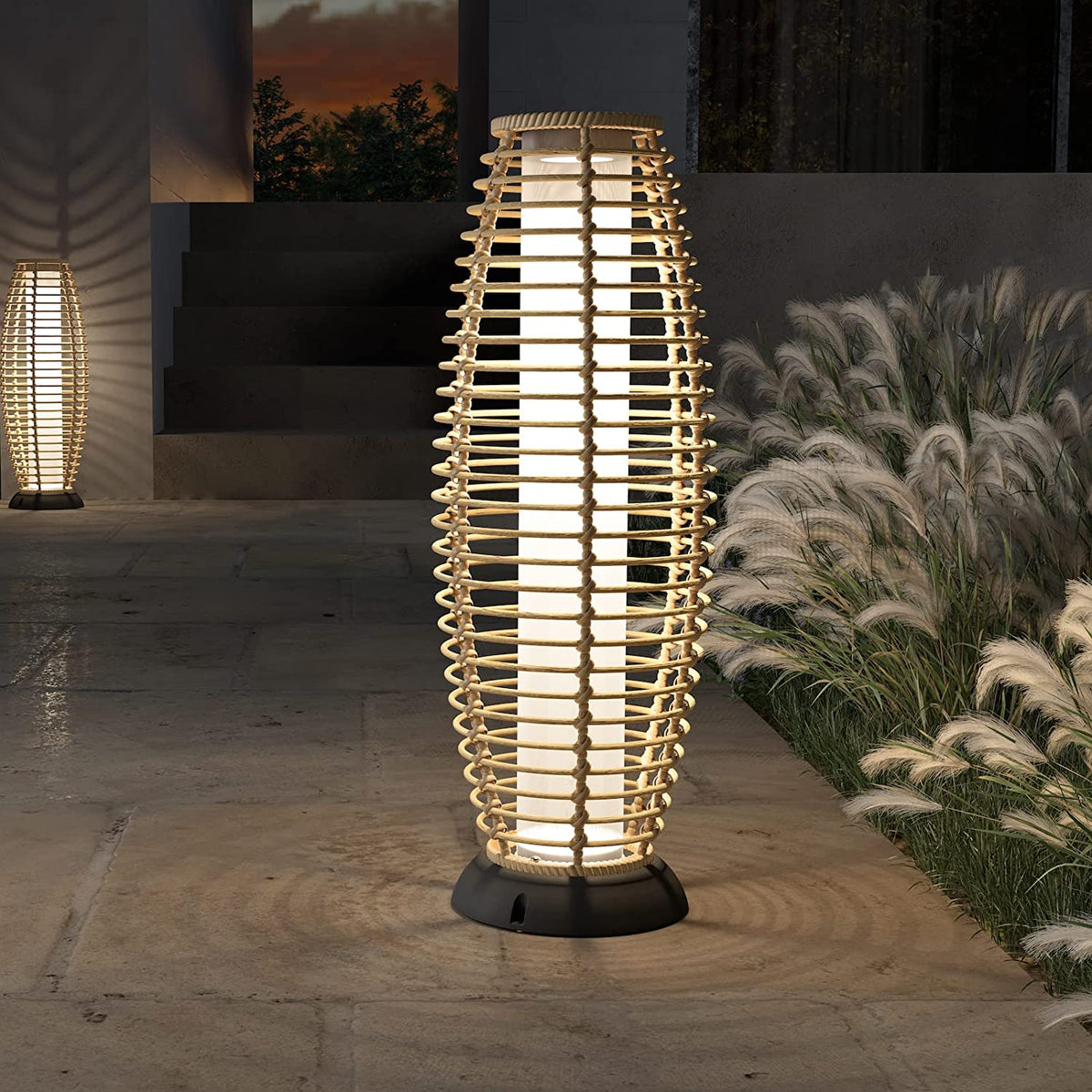 LOUNGE YARD Floor Lamp Outdoor Lamp Patio Lights Solar Powered Lantern Weather–Resistant Rattan Deck Lights, Lamp Large-Sized for Garden — product view 1