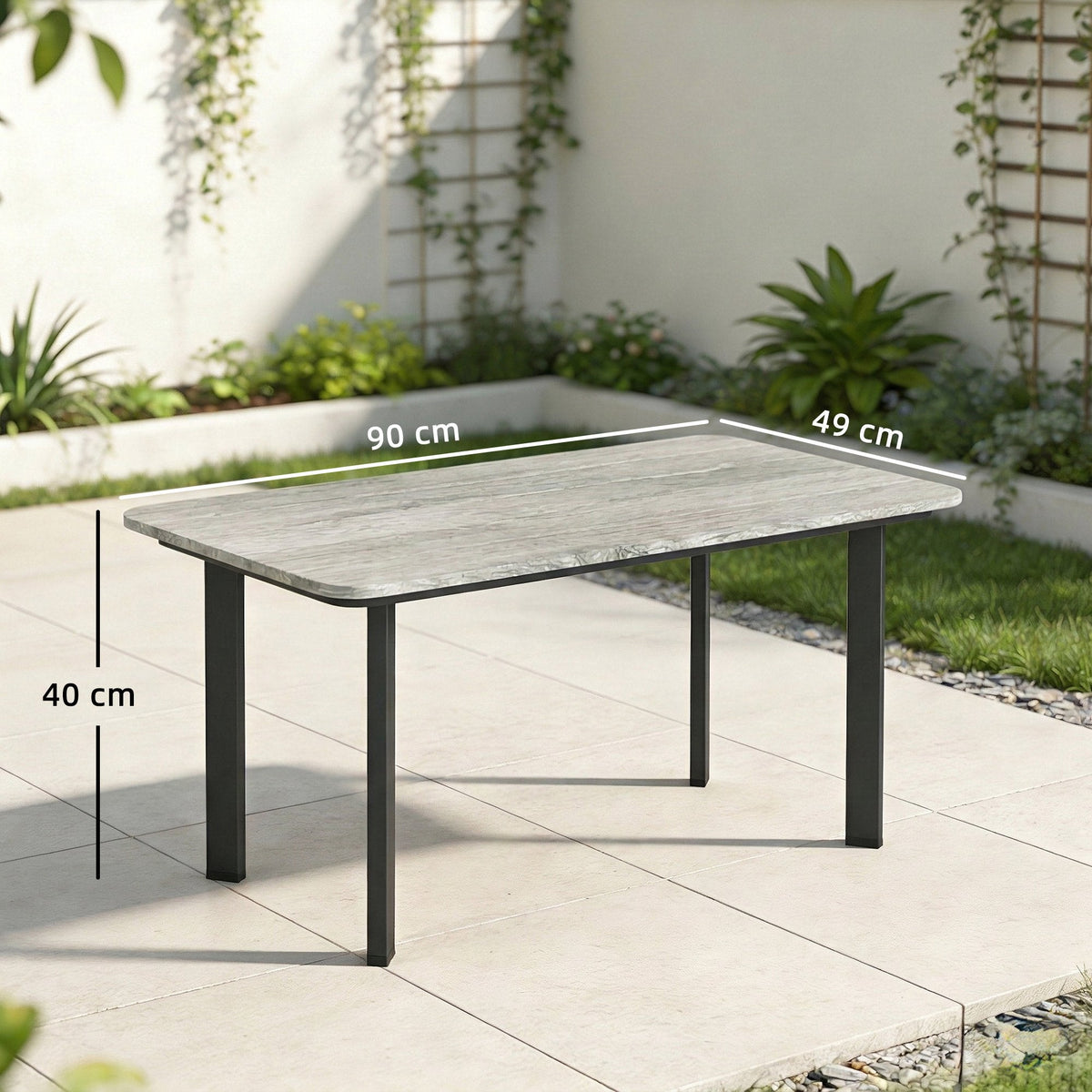 90 x 49 x 40 cm Outdoor Coffee Table with Slatted WPC Top, Grey — product view 5