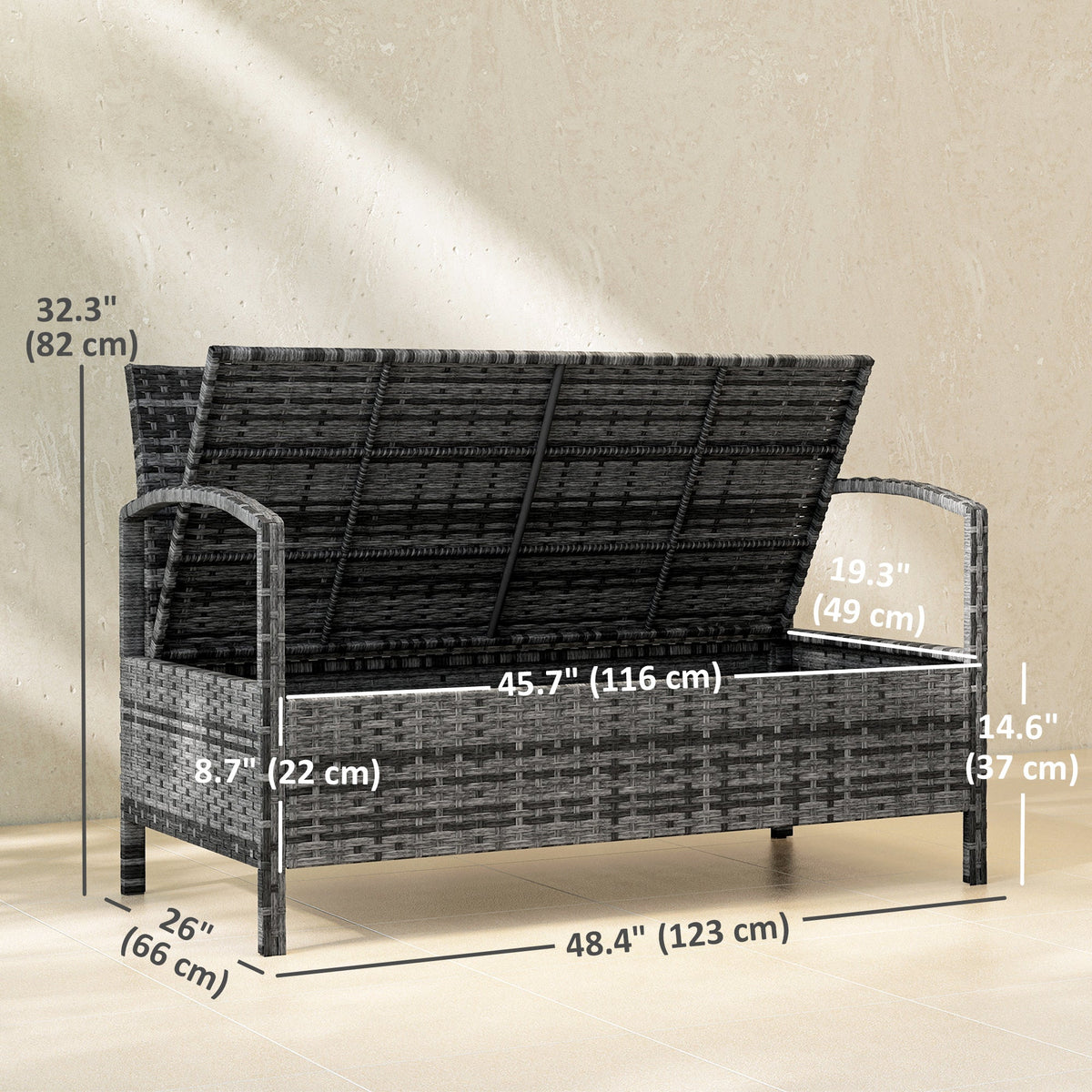 33 Gallon Wicker Outdoor Storage Bench with Cushion, Grey — product view 5