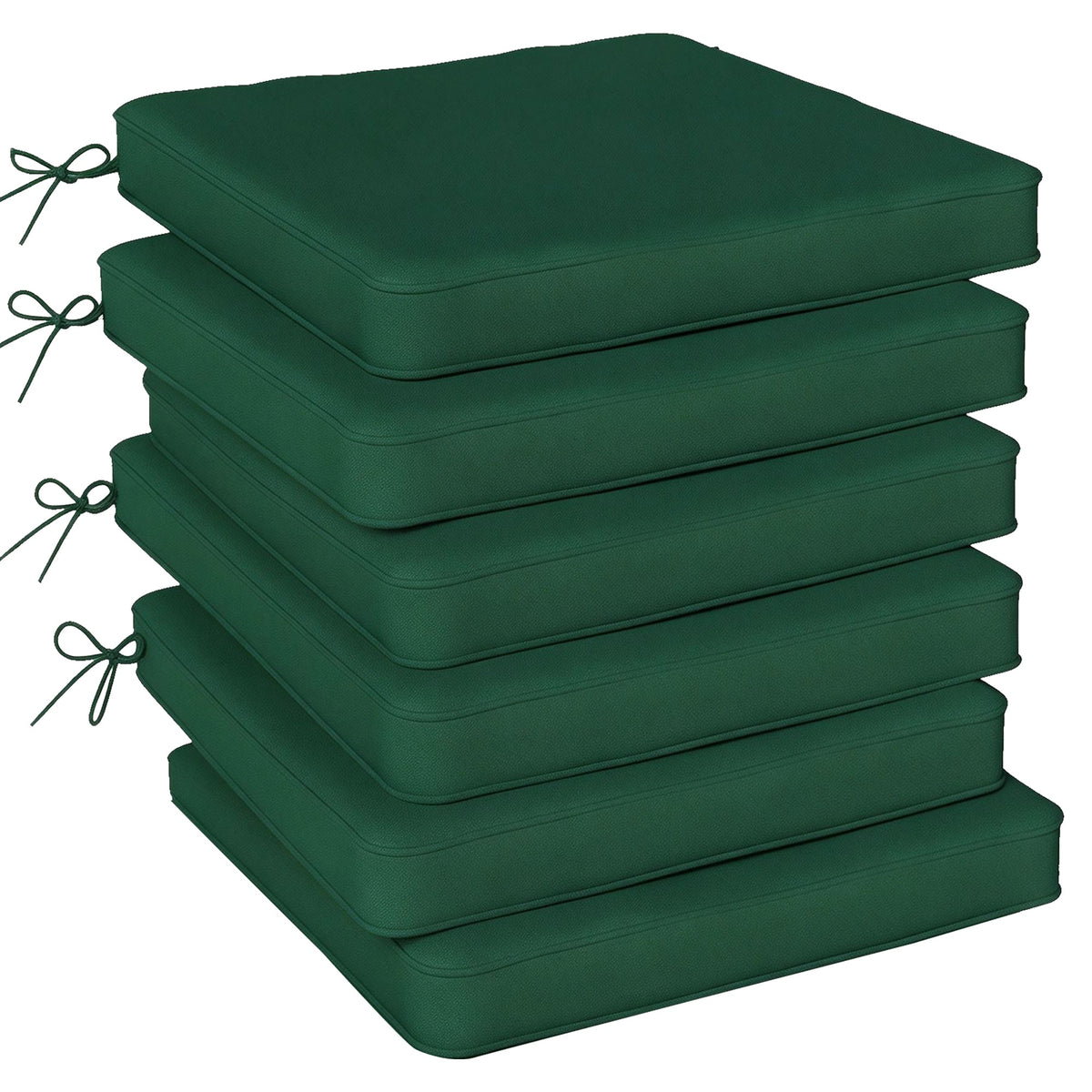 Set of 6 Chair Cushion Seat Pads with Straps, Green — product view 1
