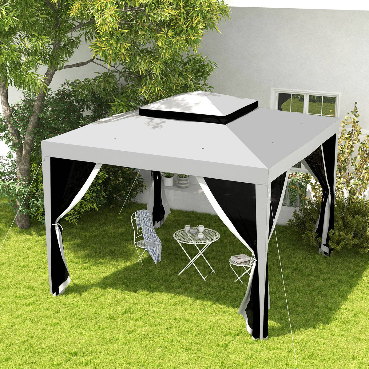 10' x 10' Canopy Tent with Mesh Netting and Double-Tier Roof, Grey — product view 4