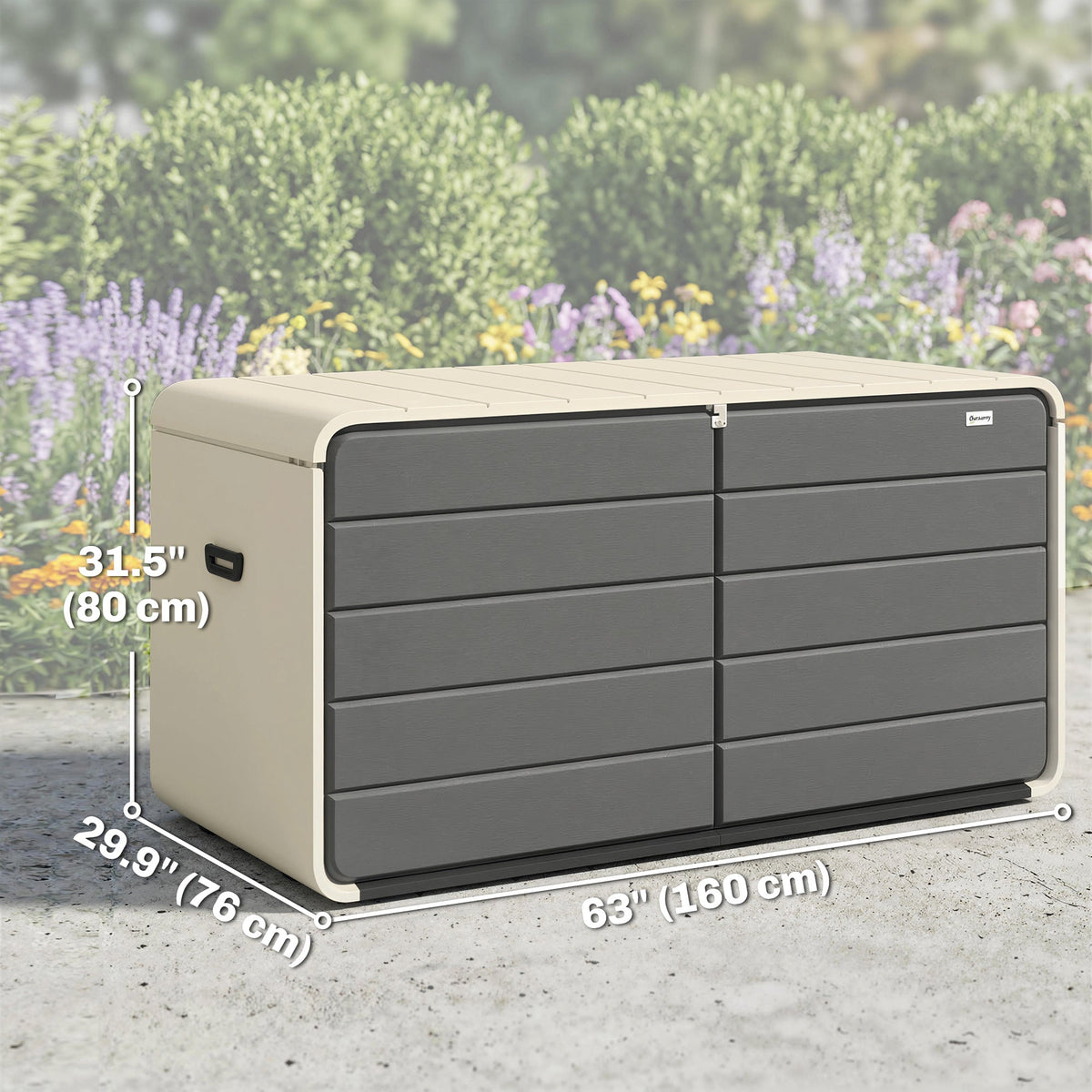 757 L Garden Storage Box with Wheels and Lockable Lid, Beige/Grey — product view 5