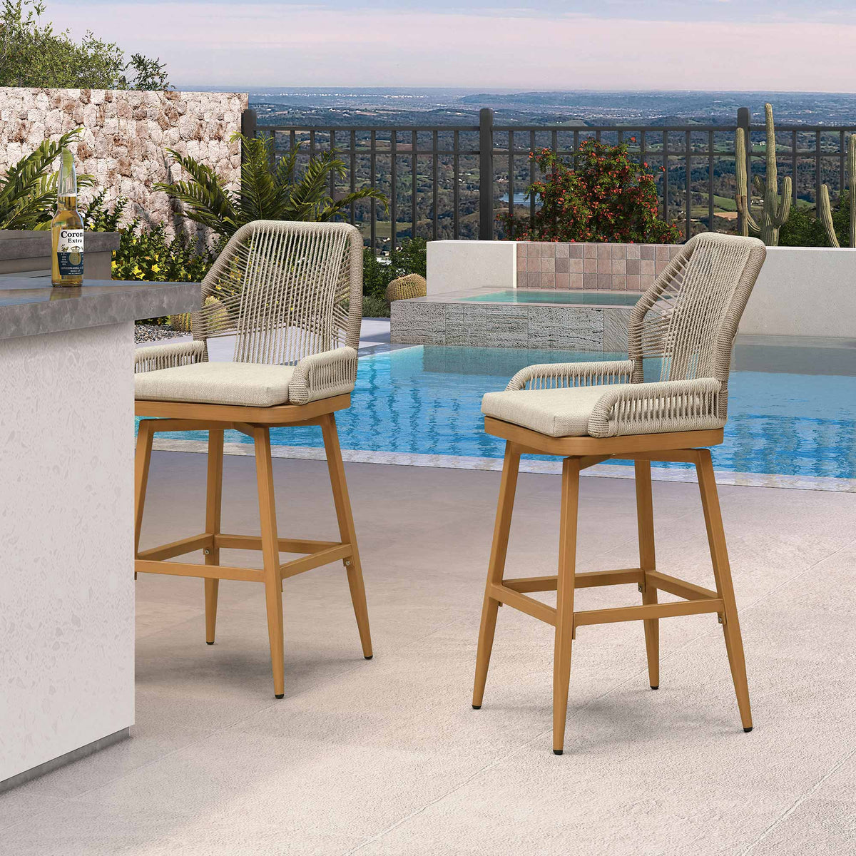 PURPLE LEAF Outdoor Swivel Bar Stools Set of 2 Patio 360° Rotating All-Weather Wicker Stools with Back and Cushion for Outside Backyard Kitchen Bistro Garden Bar — product view 1