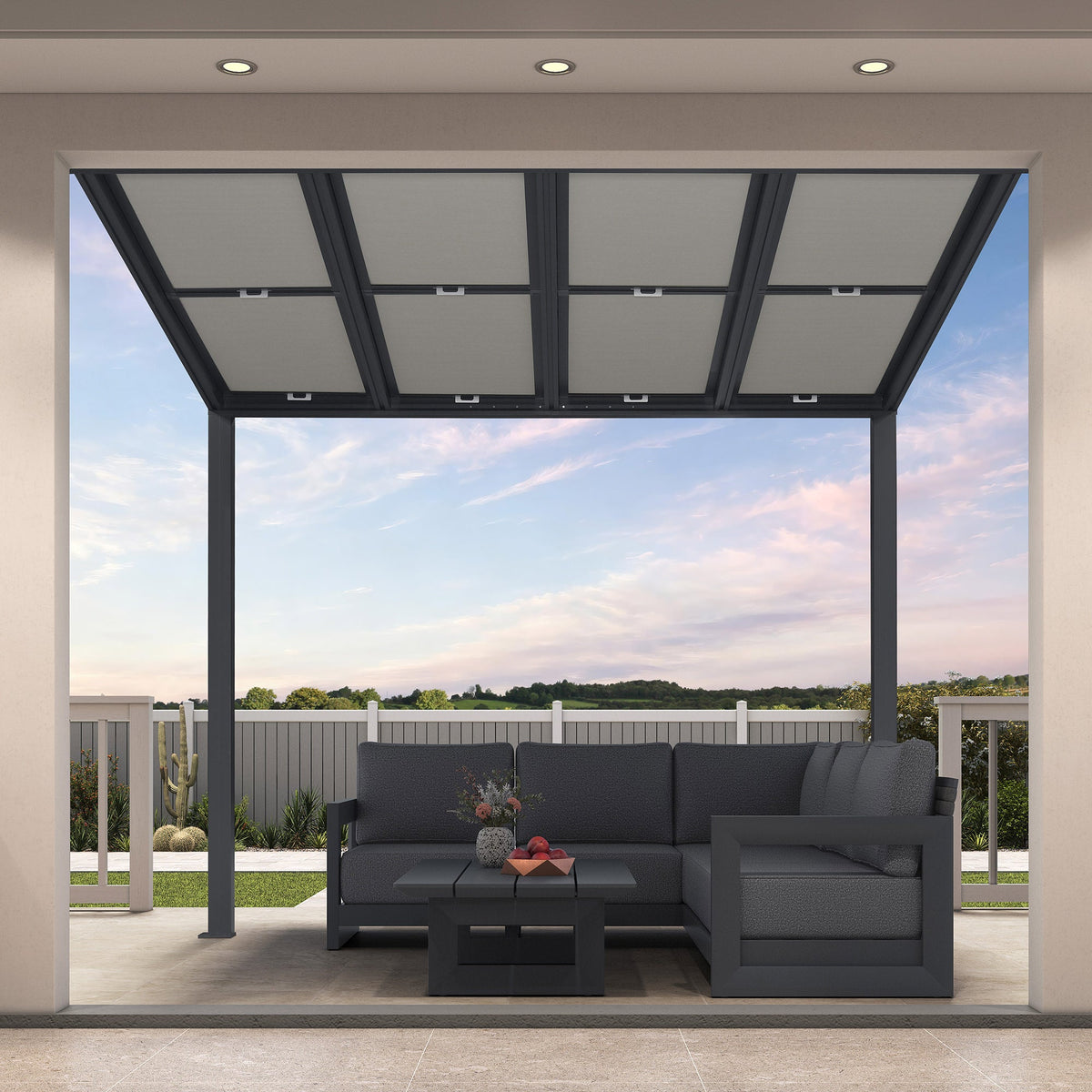 PURPLE LEAF Wall Mounted Gazebo with Gray Polycarbonate Roof Aluminum Frame Patio Cover with Retractable Pleated Shades for Porch — product view 3