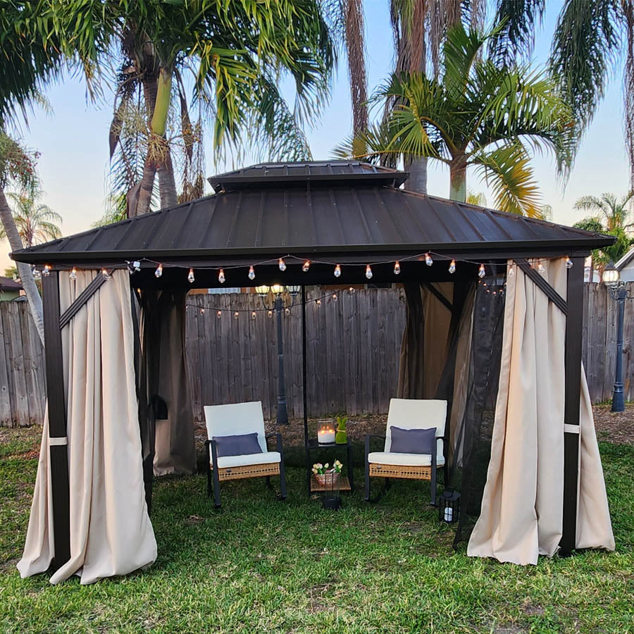 PURPLE LEAF Hardtop Gazebo Featuring Galvanized Steel Double Roof and Bronze Aluminum Frame with Curtains Netting and Reinforcement Support Rods — product view 2
