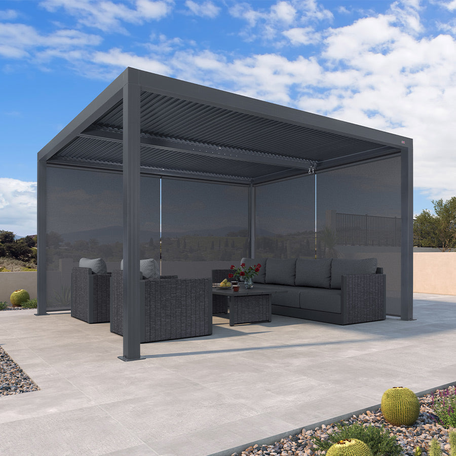 PURPLE LEAF Athena Louvered Pergola Grey Outdoor Aluminum Pergola with Solid Color Roller Blind Adjustable Gazebo for Patio Deck Garden — product view 3