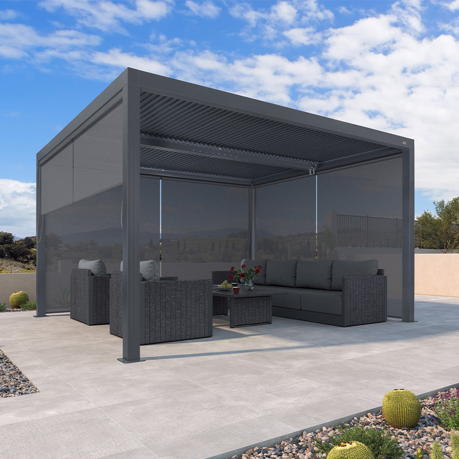 PURPLE LEAF Athena Louvered Pergola Grey Outdoor Aluminum Pergola with Solid Color Roller Blind Adjustable Gazebo for Patio Deck Garden — product view 4