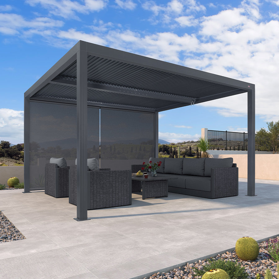 PURPLE LEAF Athena Louvered Pergola Grey Outdoor Aluminum Pergola with Solid Color Roller Blind Adjustable Gazebo for Patio Deck Garden — product view 1