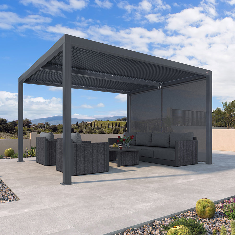 PURPLE LEAF Athena Louvered Pergola Grey Outdoor Aluminum Pergola with Solid Color Roller Blind Adjustable Gazebo for Patio Deck Garden — product view 5