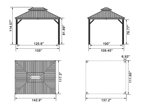 PURPLE LEAF Patio Gazebo for Backyard Grey Hardtop Galvanized Steel Roof Awning with Reinforcement Support Rod — product view 4