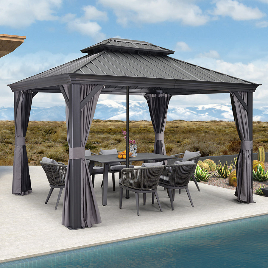 PURPLE LEAF Patio Gazebo for Backyard Grey Hardtop Galvanized Steel Roof Awning with Reinforcement Support Rod — product view 3