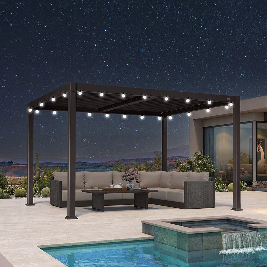 PURPLE LEAF Caesar Louvered Pergola Outdoor Adjustable Louvre Shade Modern Patio Aluminum Pergola with Milky Lights — product view 1