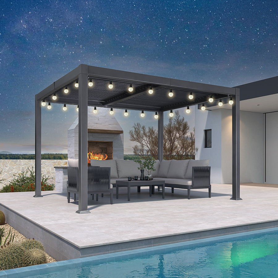 PURPLE LEAF Caesar Louvered Pergola with Yellow String Lights Patio Aluminum Pergola with Independent Adjustable Rainproof Roof Hardtop Pergola for Outdoor Deck Garden Yard — product view 1