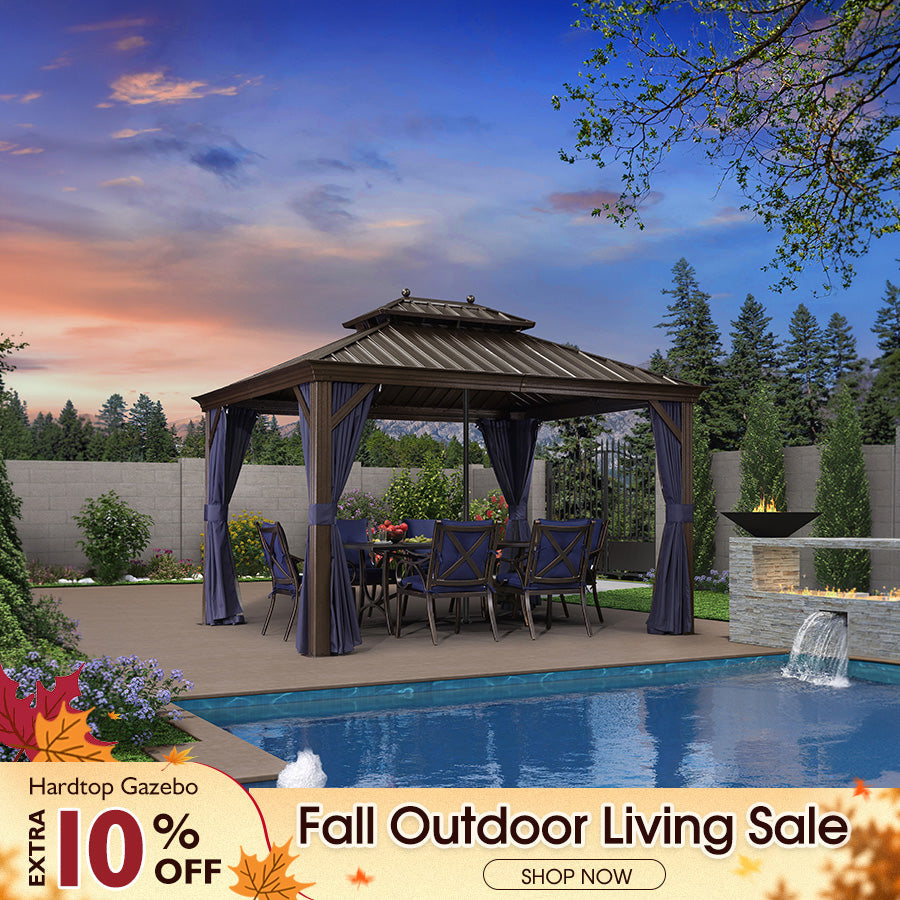 PURPLE LEAF Outdoor Hardtop Gazebo for Patio Bronze Aluminum Frame Pavilion with Navy-Blue Curtain and Reinforced Support Rods — product view 1